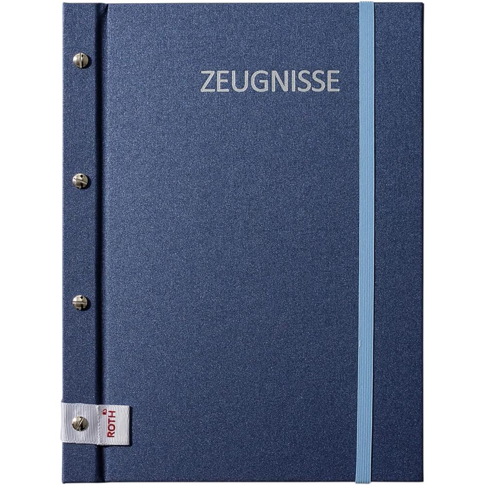 Roth Zeugnismappe Metallium Blau, mit 12 A4 Klarsichthüllen, im Buchleineinband