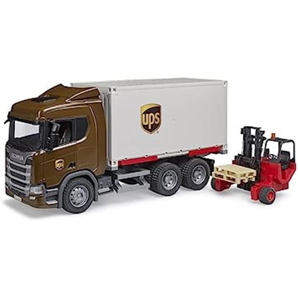 Bruder 03582 - Scania Super 560R UPS Logistik-LKW mit Mitnahmestapler