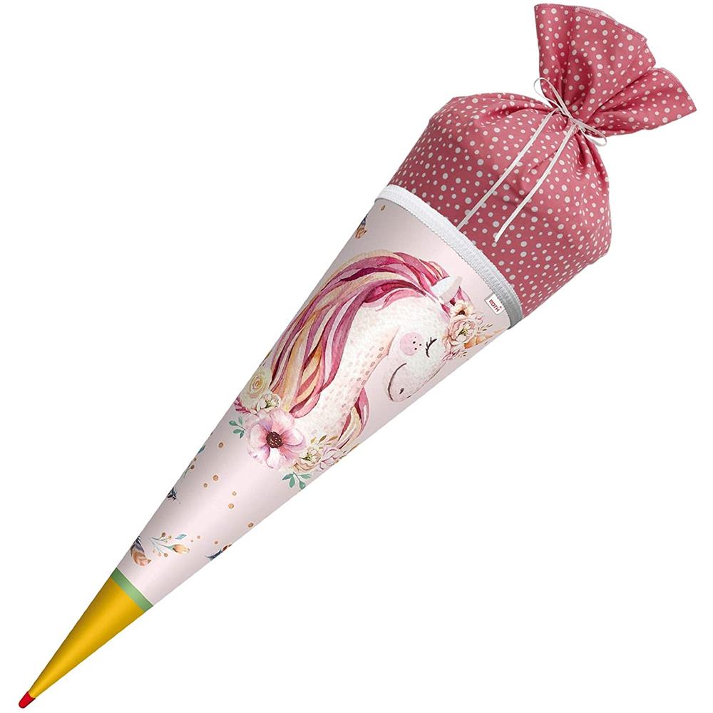 Roth Schultüte Lieblingsstück Einhornträume, 70cm, rund, Rot(h)-Spitze, mit Stoffverschluss