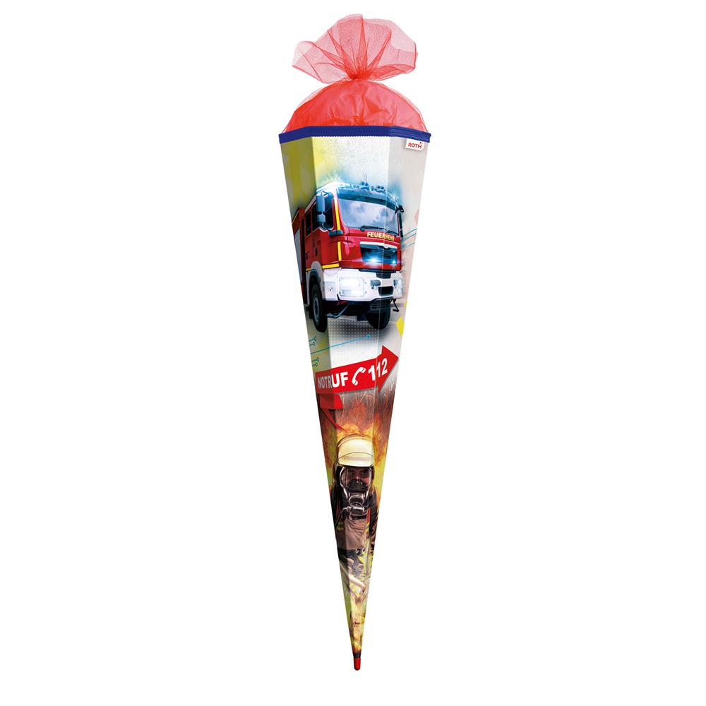 Roth Schultüte Feuerwehr, 85cm, eckig, Rot(h)-Spitze, Tüllverschluss