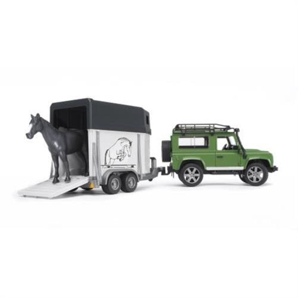 Bruder 02592 - Land Rover Defender Station Wagon mit Pferdeanhänger und 1 Pferd