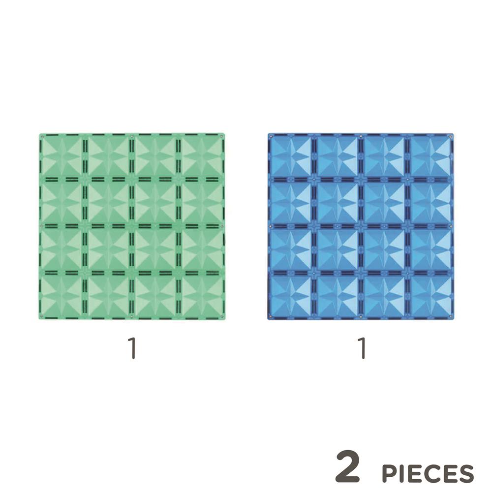 Cleverclixx Große Grundplatten Blau Grün 2er Set, Stabilisierung für Magnetbausteine, kompatibles Zubehör, große Bauweise