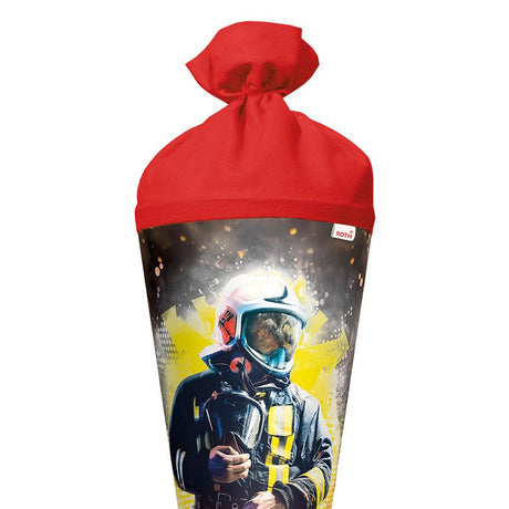 Roth Schultüte Feuerwehrmann, 70cm, rund, Rot(h)-Spitze, Filzverschluss