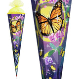 Roth Schultüte Schmetterling, 85cm, eckig, Rot(h)-Spitze, Tüllverschluss, Glitter, Rüschenborte