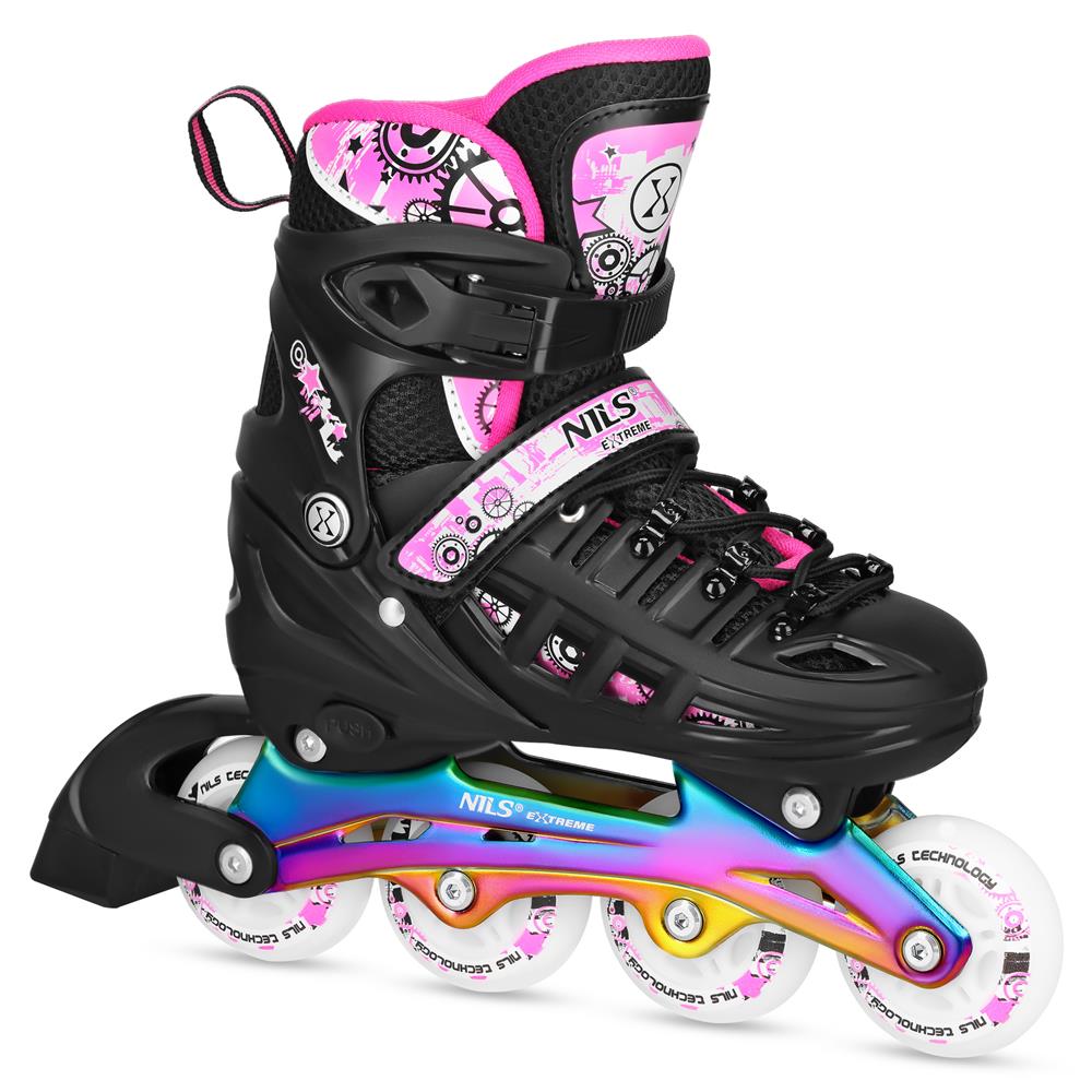 4in1 LED Inliner Schlittschuhe Rollschuhe Gr. 31-34, Pink-Rainbow, verstellbar | NILS EXTREME NH10905