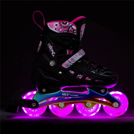 4in1 LED Inliner Schlittschuhe Rollschuhe Gr. 39-42, Pink-Rainbow, verstellbar | NILS EXTREME NH10905