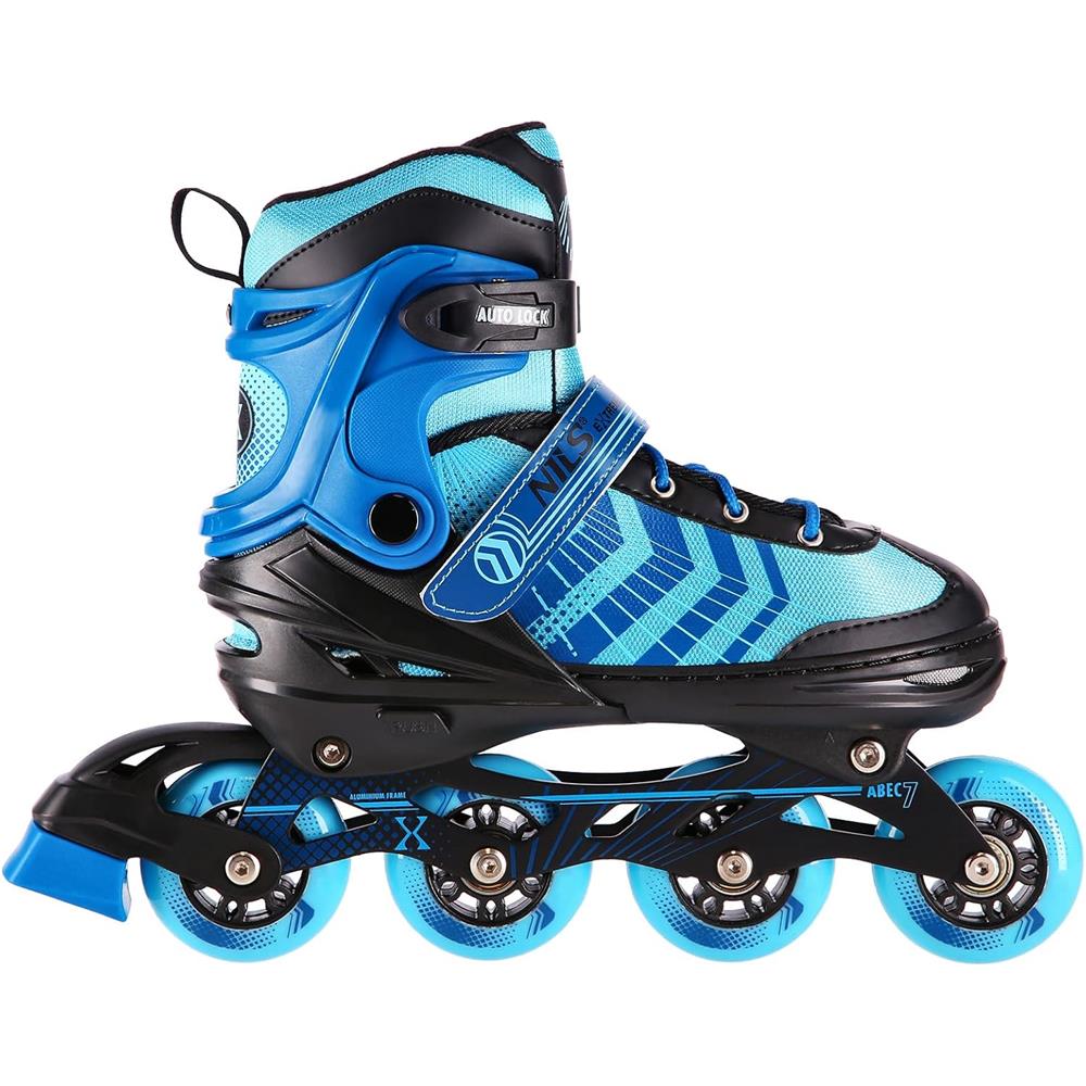4in1 Inliner Schlittschuhe Rollschuhe Gr. 29-33, Schwarz-Blau, verstellbar | NILS EXTREME NH18192A