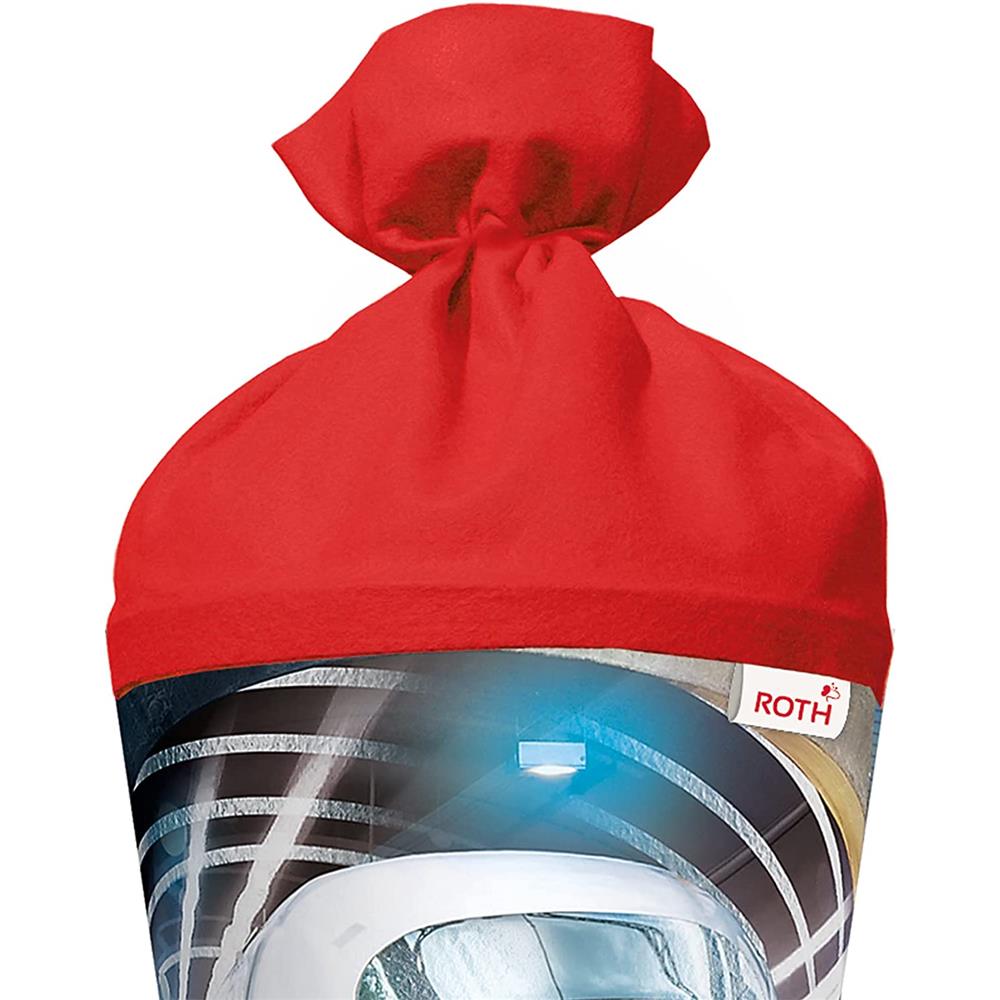 Roth Schultüte Schnellzug, 70cm, rund, Rot(h)-Spitze, Filzverschluss, Folieneffekt