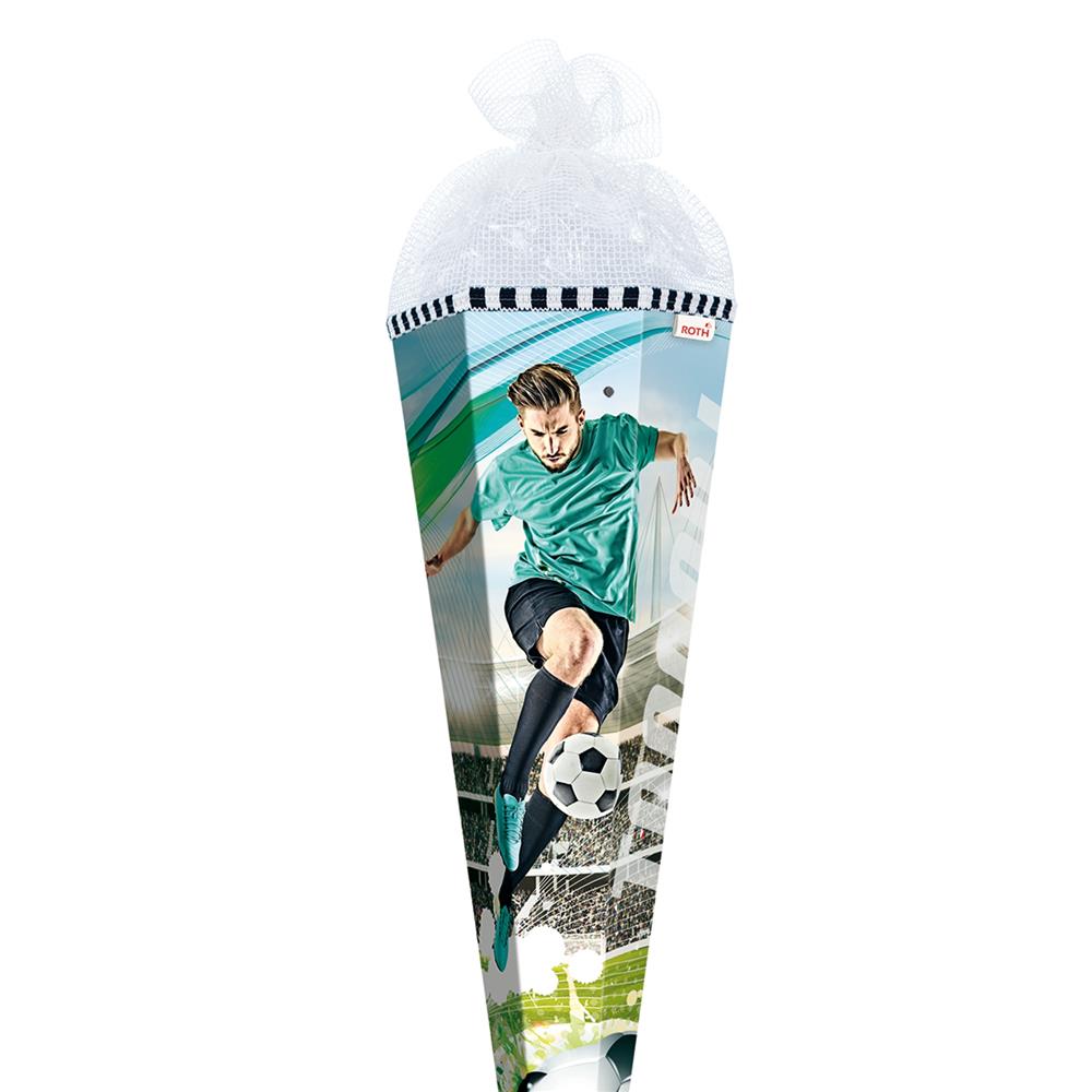 Roth Schultüte Fußballstar, 85cm, eckig, Rot(h)-Spitze, Netzverschluss, mit Sound