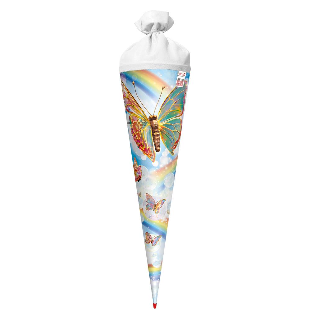 Roth Schultüte Rainbow Butterfly, 70cm, rund, Rot(h)-Spitze, Filzverschluss, mit Sound