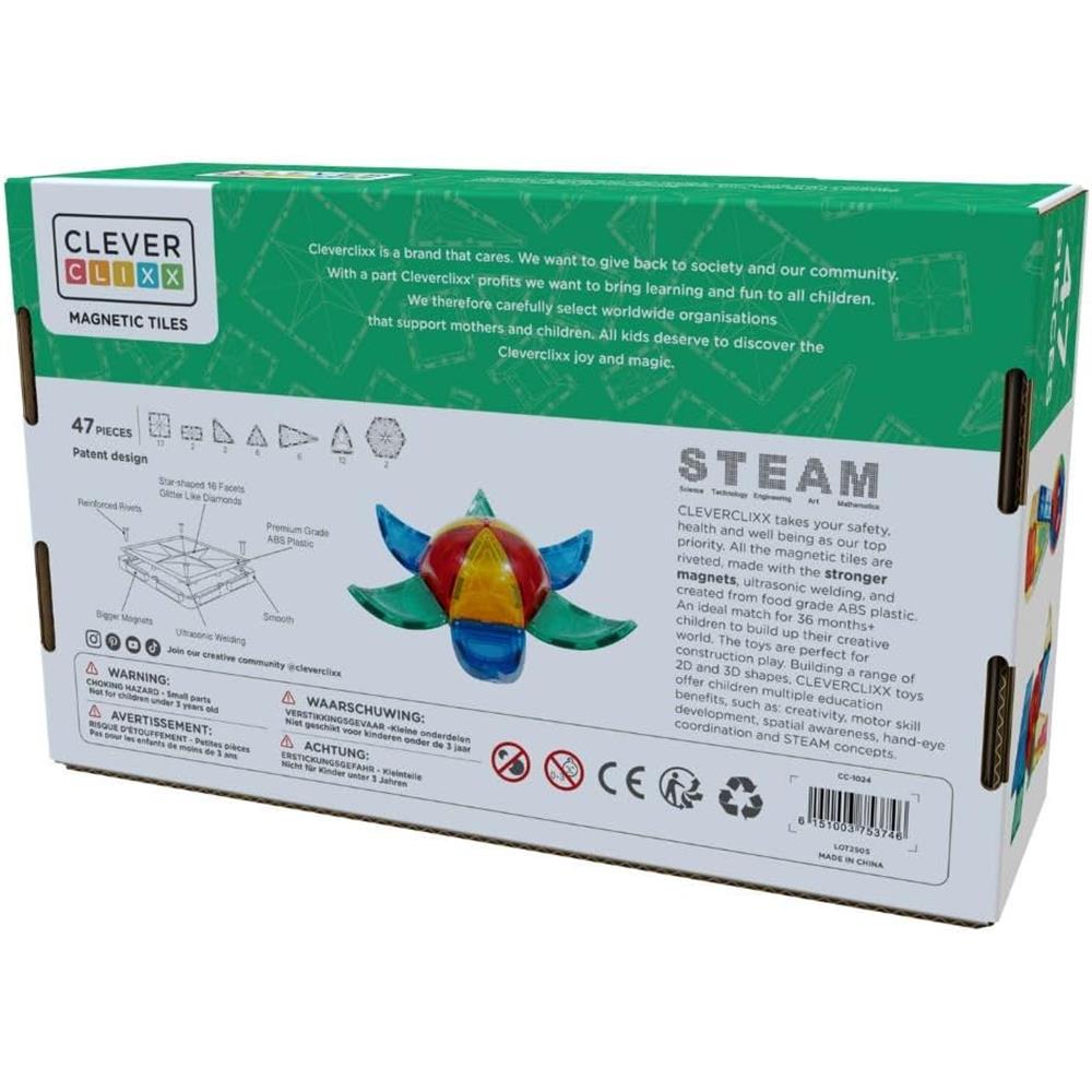 Cleverclixx Kleiner Kuppel-Bausatz Knallfarben 34 Teile, gebogene Magnetbausteine, abwechslungsreiche Form