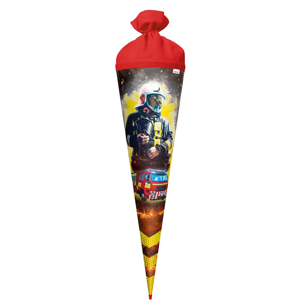 Roth Schultüte Feuerwehrmann, 70cm, rund, Rot(h)-Spitze, Filzverschluss