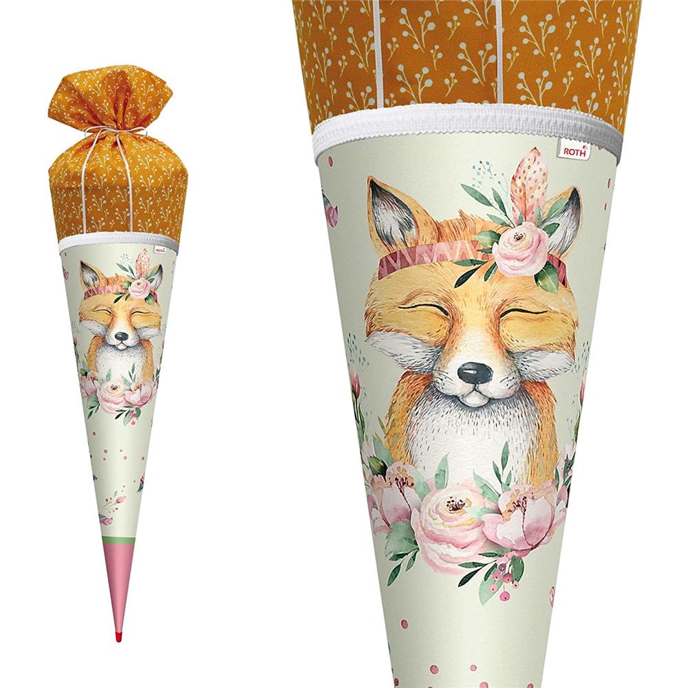 Roth Schultüte Lieblingsstück Funny Fuchs, 70cm, rund, Rot(h)-Spitze, mit Stoffverschluss