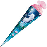 Roth Schultüte Mondscheineinhorn mit Glitter, 85cm, eckig, mit Rot(h)-Spitze und rosa Tüllverschluss