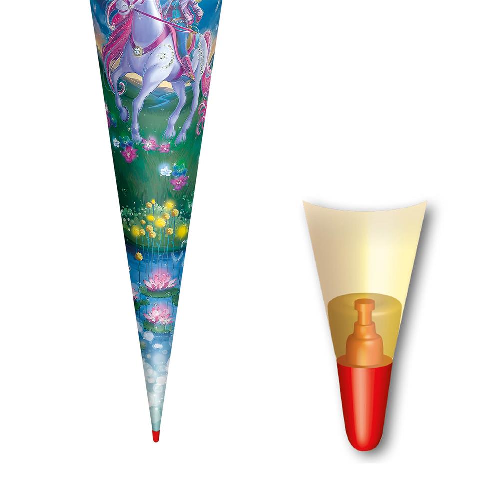 Roth Schultüte Magische Einhornreiterin, 70cm, rund, Rot(h)-Spitze, Filzverschluss, Glitter
