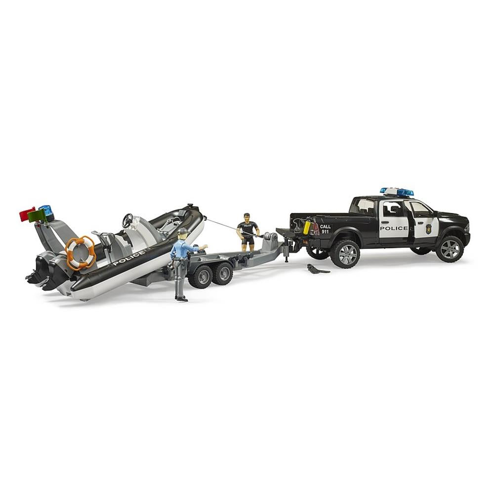 Bruder 02507 - RAM 2500 Polizei Pickup mit L + S Modul, Anhänger, Boot und 2 Figuren