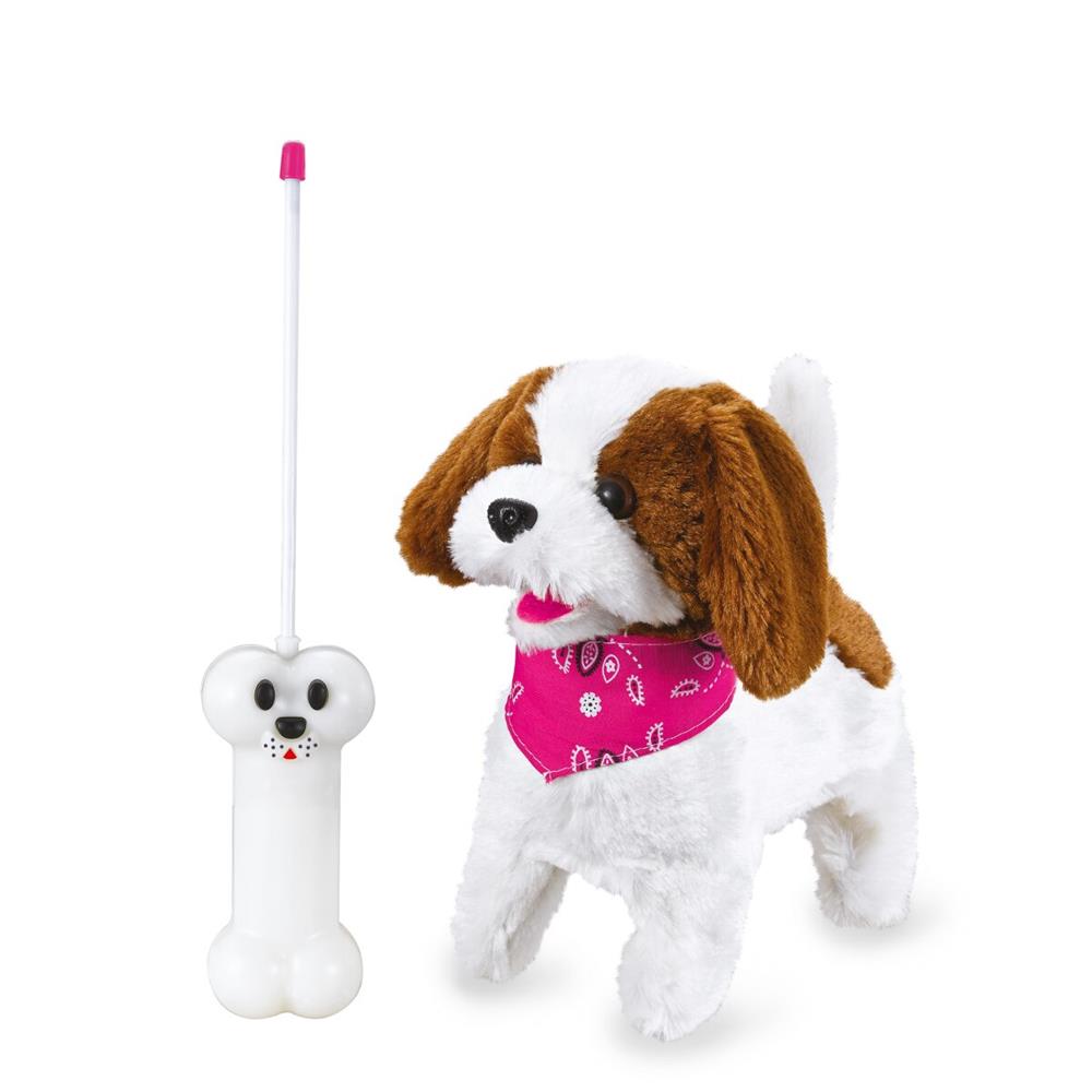 Jamara Lucky Plüschhund, weiß/braun, 27MHz, ferngesteuerter Hund, bellt und läuft