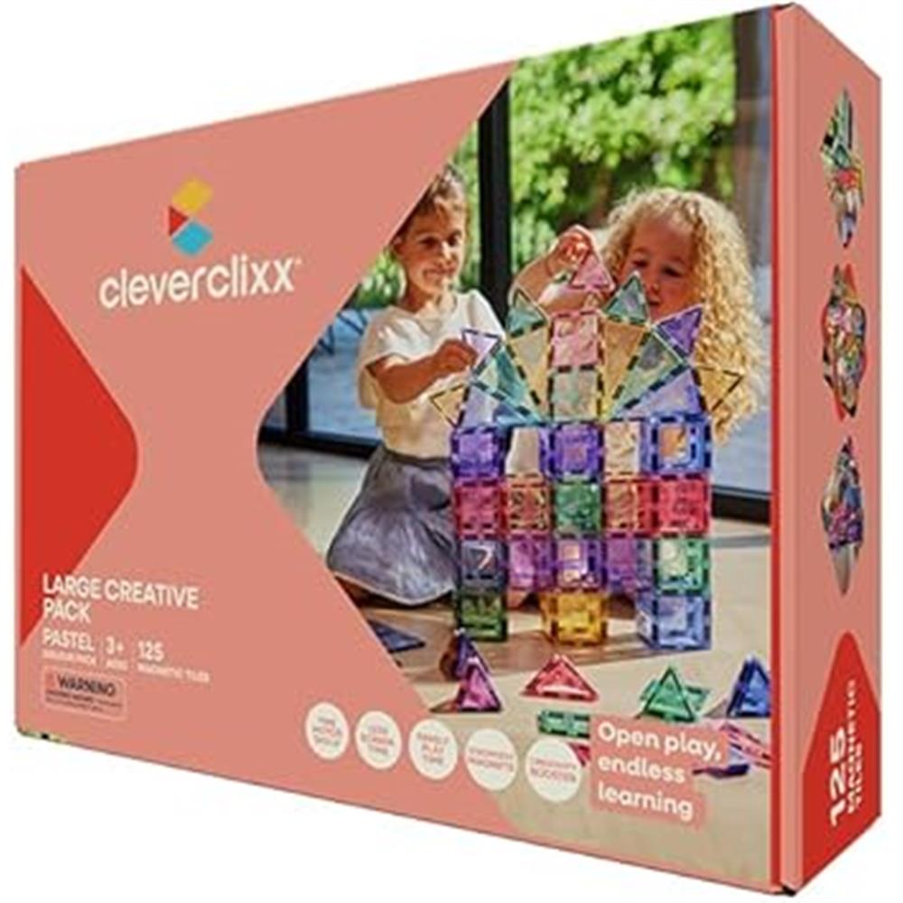 Cleverclixx Großer Kreativ-Bausatz in Pastellfarben 125 Teile, Magnetfliesen, Magnetspielzeug