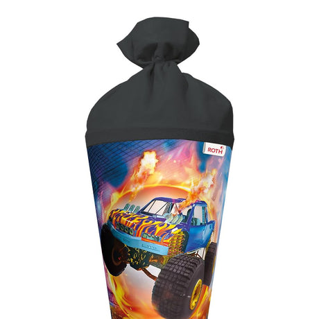 Roth Schultüte Monstertruck Fire, 70cm, rund, Rot(h)-Spitze, Filzverschluss